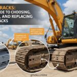 Trackhoe tracks installed on a modern excavator working on a construction site